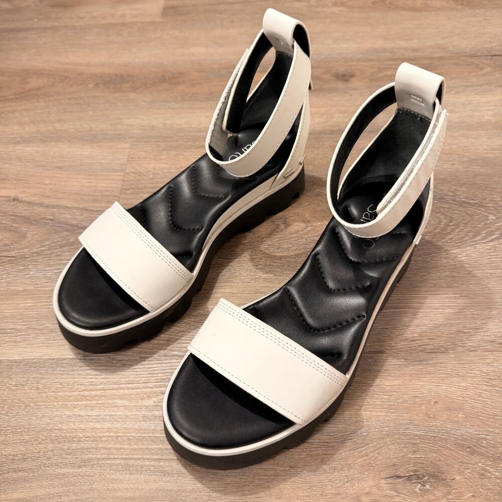 Franco Sarto White Black Platform Ankle Strap Sandals Women’s 5.5M